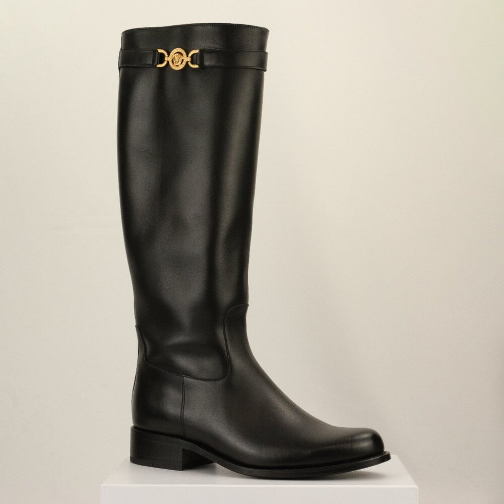 Versace Medusa ‘95 Knee-High Leather Boots, Black, EU 40 US 10